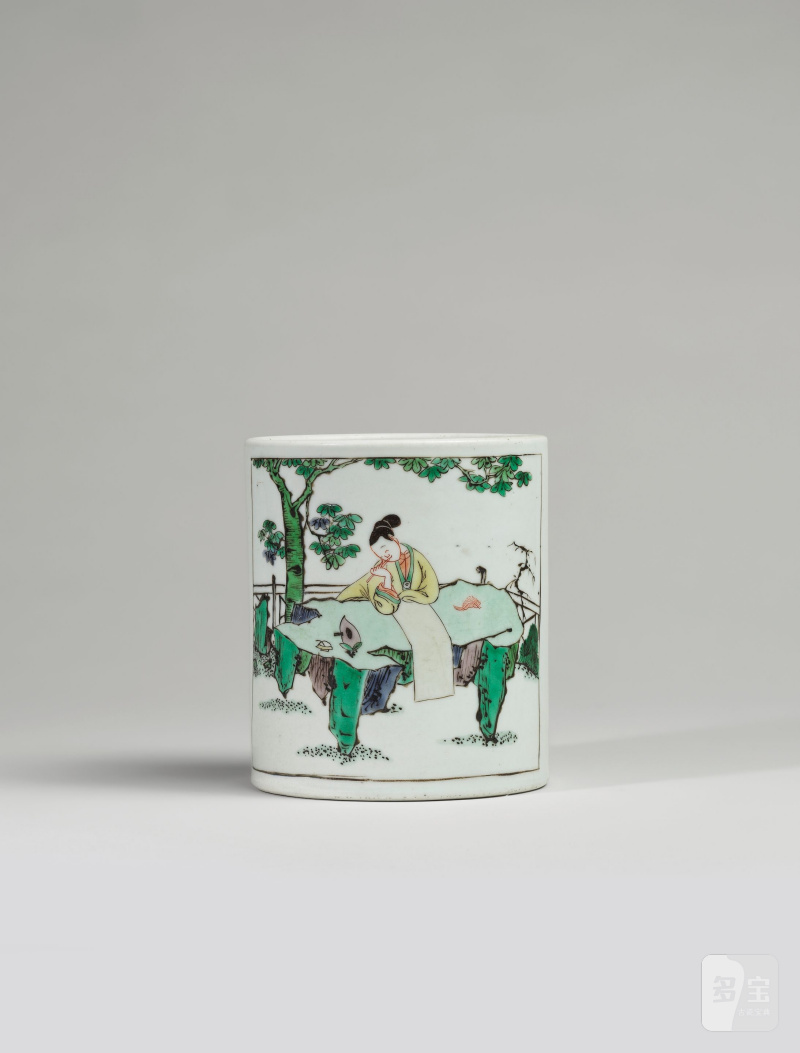 清康熙 五彩人物圖筆筒 | PORTE-PINCEAUX EN PORCELAINE DE LA FAMILLE VERTE, BITONG - 图3
